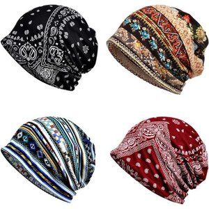 4 PCS Women Baggy Slouchy Beanie Chemo Hat Cap Slouchy Snood Hat Cancer Headwear